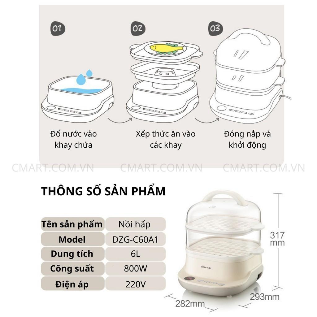 Nồi Hấp Hai Tầng Bear DZG-C60A1 Chính Hãng Dung tích 6L