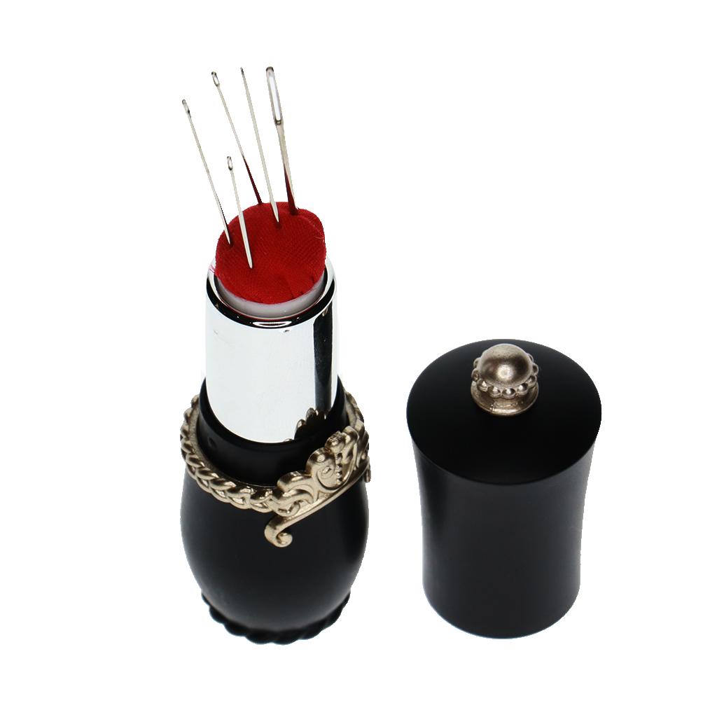 Lipstick Shaped Needles Pin Cushion Holder with 5pcs Sewing Needles