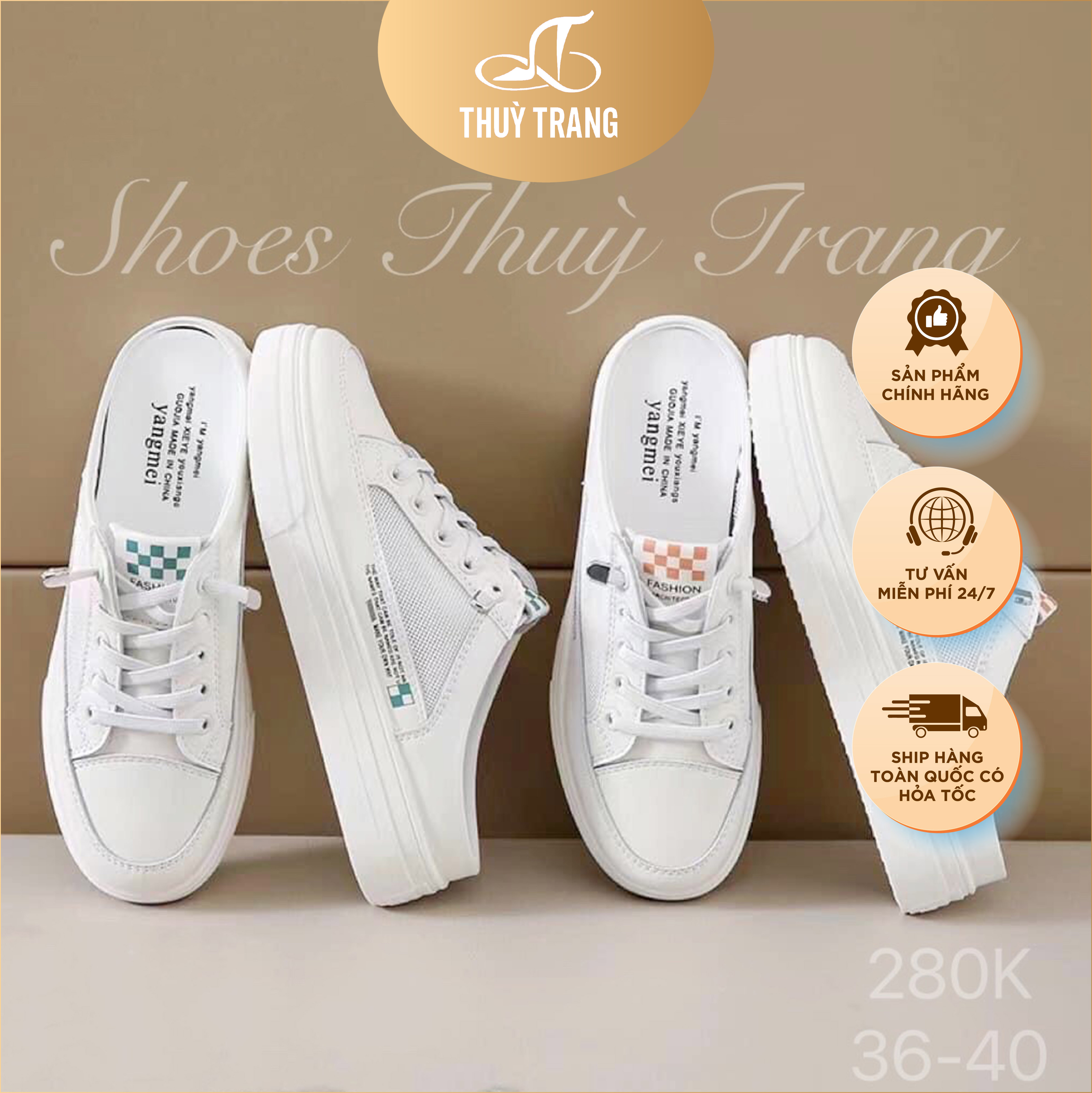 Giày Sục Thể Thao Nữ Phối Chữ và Caro, Đan Dây, Đế Bánh Mì - 2 màu - Size 36-40