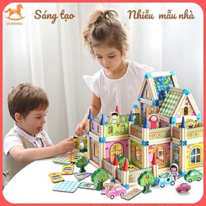 Đồ chơi lắp ghép mô hình nhà gỗ 3D 128 chi tiết bộ đồ chơi thông minh sáng tạo cho bé