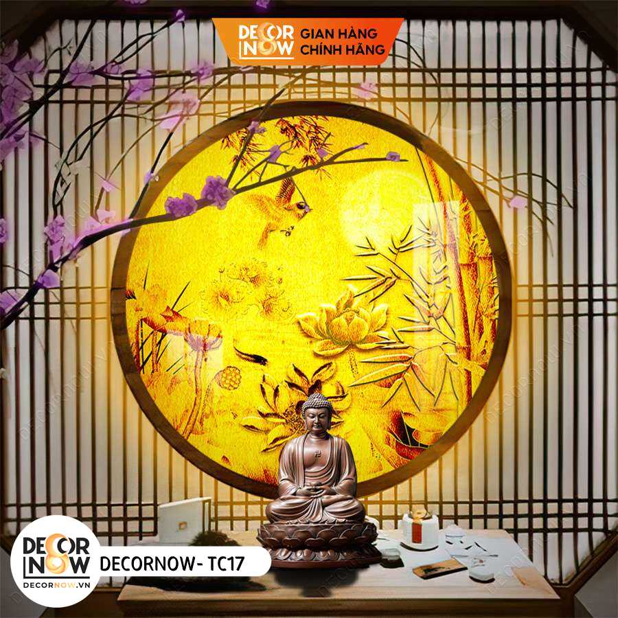 Đèn Hào Quang Phật In Tranh Trúc Chỉ DECORNOW 30,40 cm, Trang Trí Ban Thờ Gia Tiên, Họa Tiết HOA SEN DCN-TC17