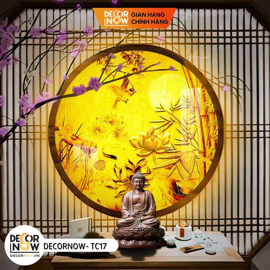 Đèn Hào Quang Phật In Tranh Trúc Chỉ DECORNOW 30,40 cm, Trang Trí Ban Thờ Gia Tiên, Họa Tiết HOA SEN DCN-TC17