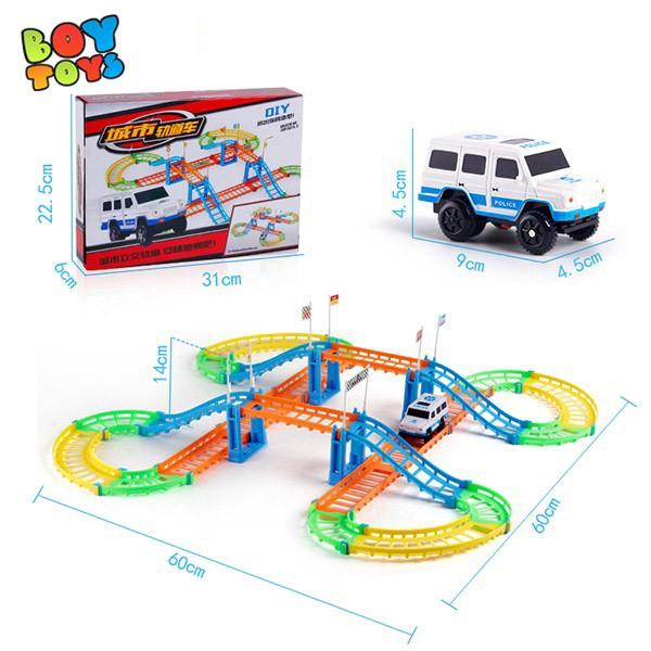 Bộ đồ chơi sáng tạo lắp ghép đường ray ô tô 2 tầng 88 miếng cho bé