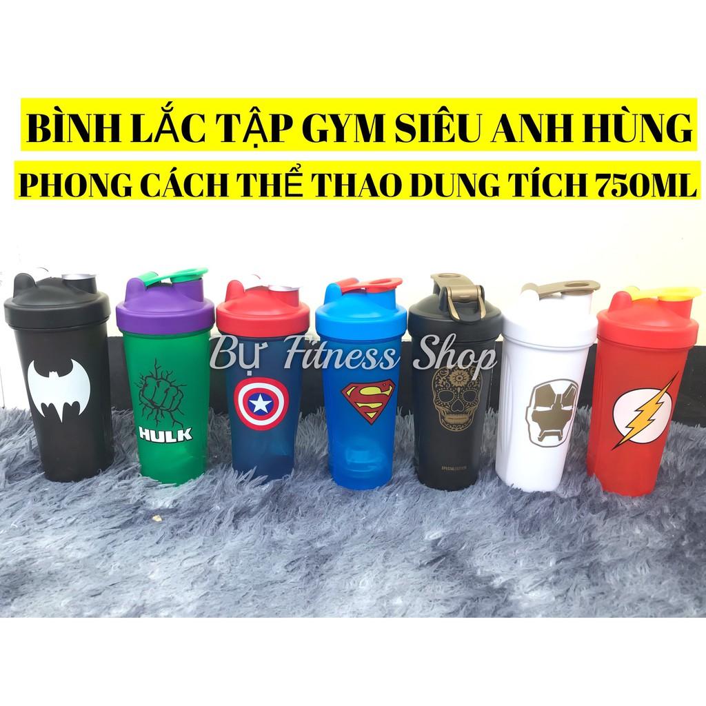 Bình lắc thể thao, bình nước shaker siêu anh hùng dung tích 750ml