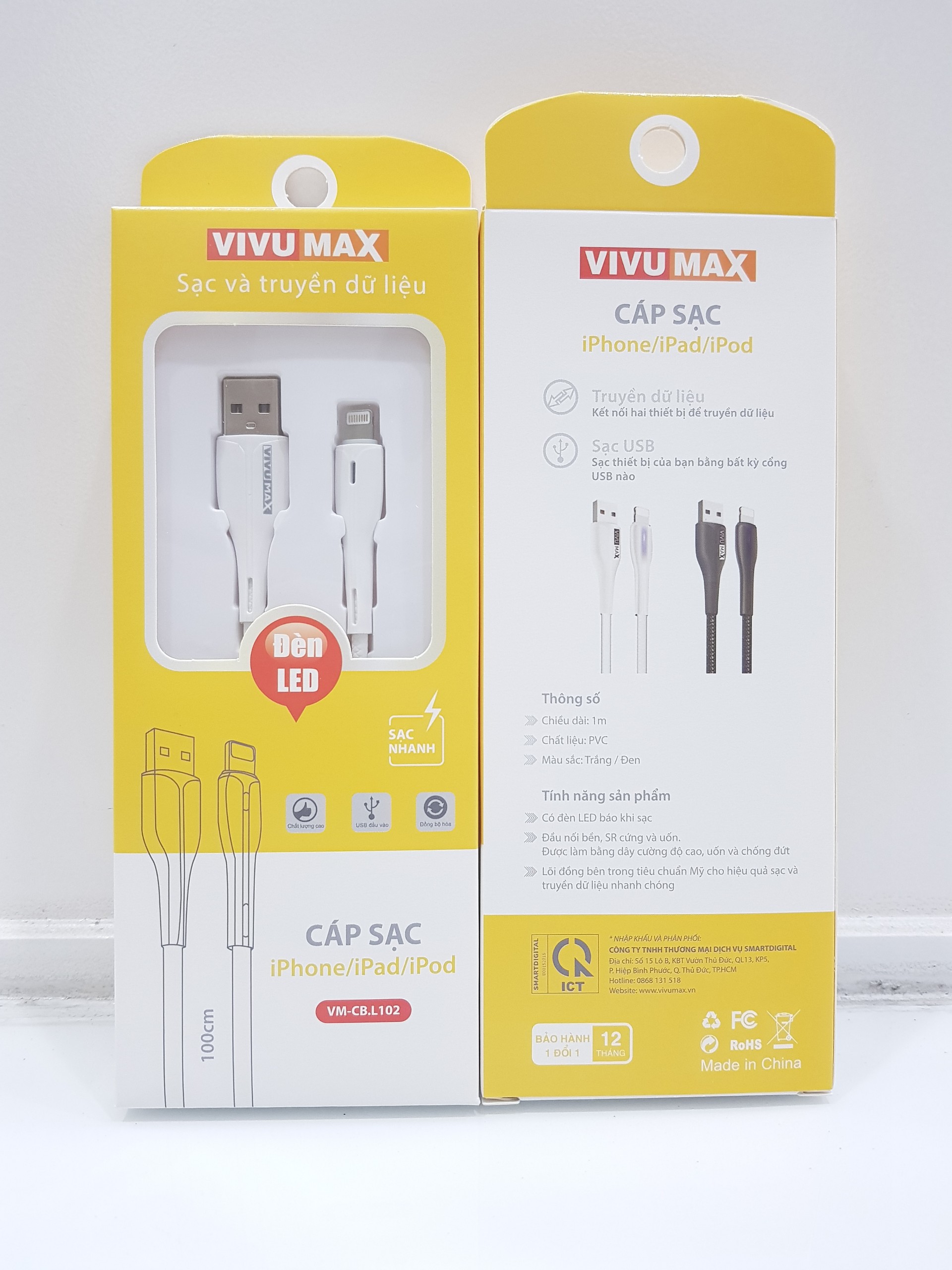 Cáp sạc nhanh và truyền dữ liệu VivuMax L102 đầu sạc Lightning, tương thích hầu hết các sản phẩm có cổng Lightning (IPhone/IPad/AirPods)- Có đèn LED báo tín hiệu, 1m, Dây PVC cao cấp chống cháy – Hàng Chính Hãng