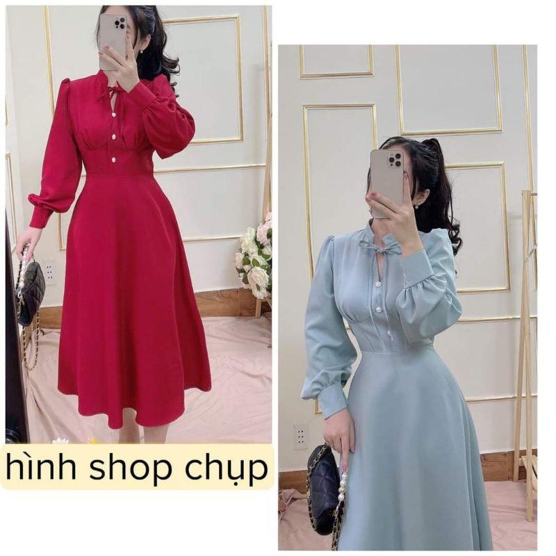 ĐẦM XÒE TAY DÀI CỔ THẮT DÂY NƠ