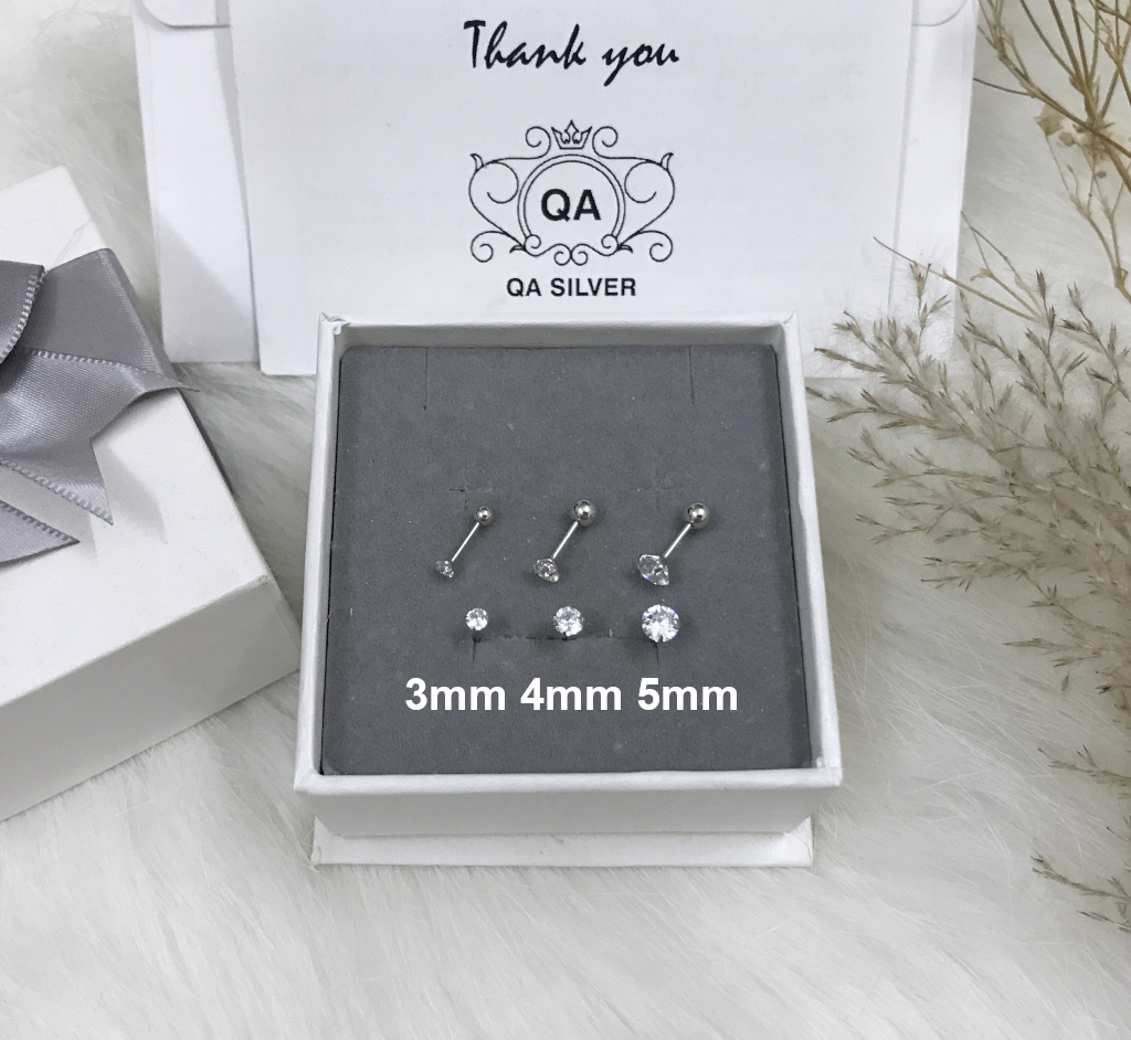 Khuyên tai bạc 925 nụ đá chốt vặn bông nam nữ S925 MINIMAL Silver Earrings QA SILVER EA210211