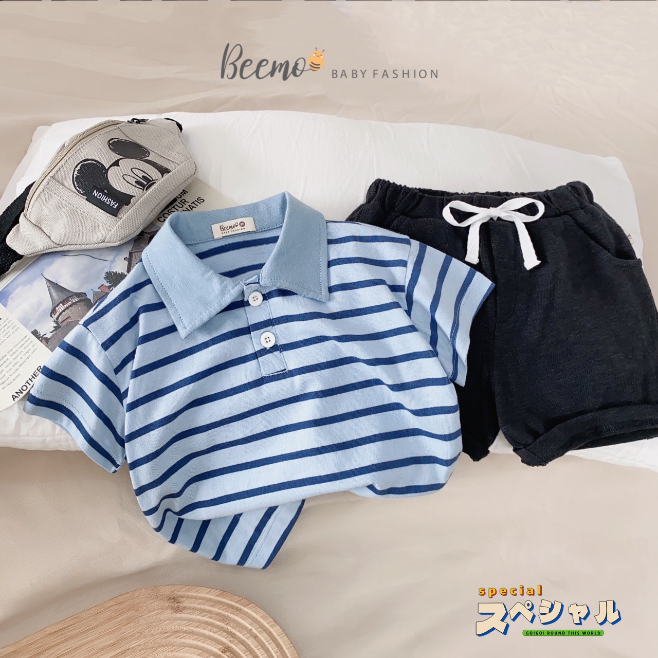 Đồ bộ bé trai cộc tay 1-7 tuổi áo polo kẻ ngang, Bộ hè cho bé hàng thiết kế cao cấp kiêu dáng thời trang