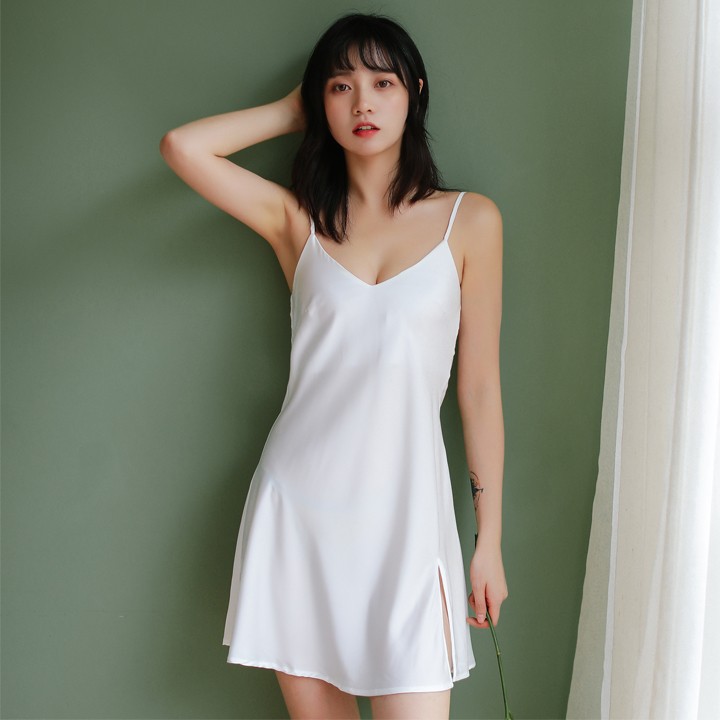 Hình ảnh [Rose-Sleepwear] Váy lụa cao cấp sexy hai dây xẻ tà 