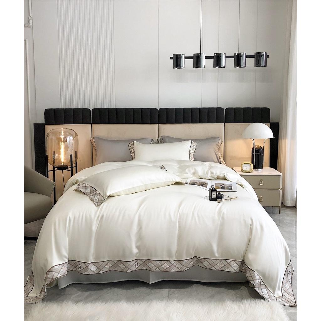 Bộ chăn ga gối 100%Tencel 120s cao cấp Phối Viền kiểu Candy, phong cách châu âu sang trọng cổ điển