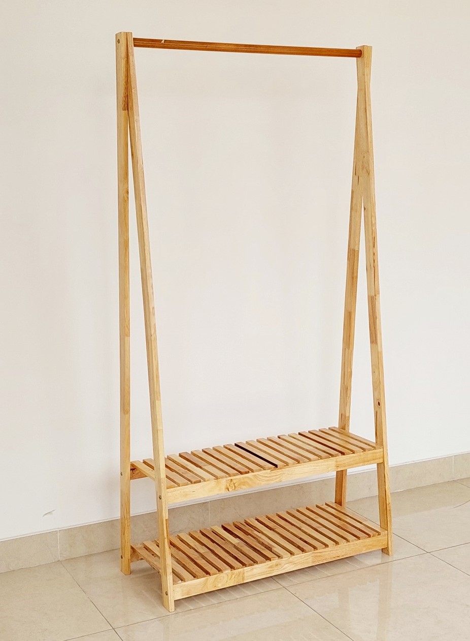Kệ Chữ A Gỗ Cao Su Treo Quần Áo 2 Tầng Cao 1m8 Dày Dặn Chắc Chắn - Gỗ Song Bản