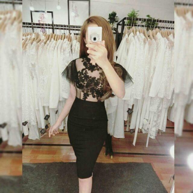 Đầm body thân lưới phối ren sexy