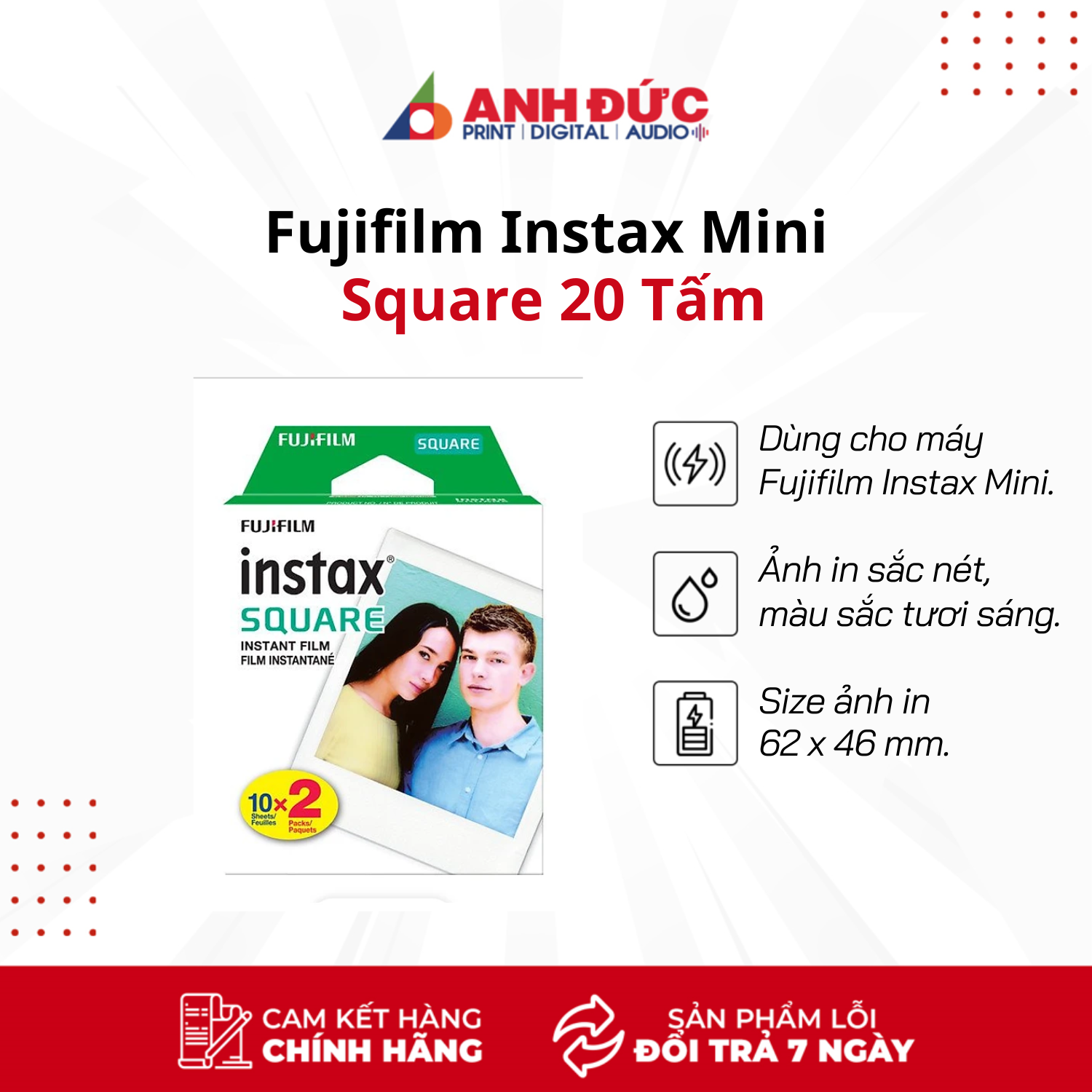 Hộp Phim Fujifilm Instax Mini Square 20 Tấm - Hàng Chính Hãng