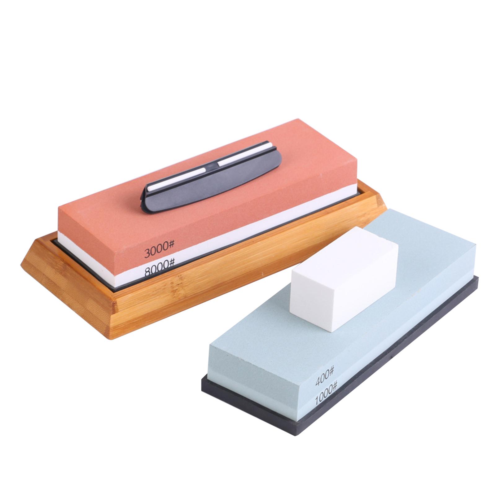 Bộ Đá mài hai mặt Grit White Corundum với giá đỡ silicone, đế tre, bộ điều chỉnh đá trắng và thanh dẫn góc, dụng cụ mài dao chuyên nghiệp