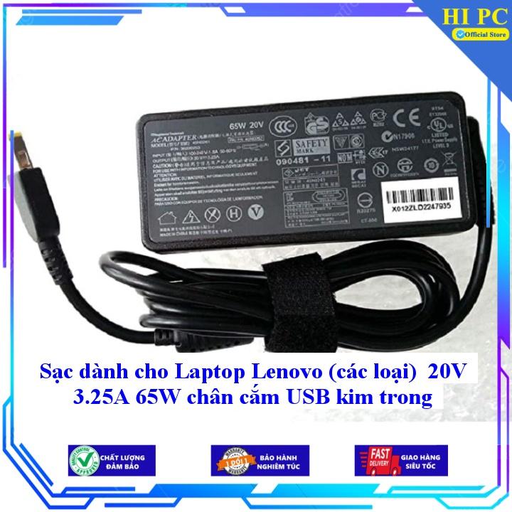 Sạc dành cho Laptop Lenovo (các loại) 20V 3.25A 65W chân cắm USB kim trong - Kèm Dây nguồn - Hàng Nhập Khẩu