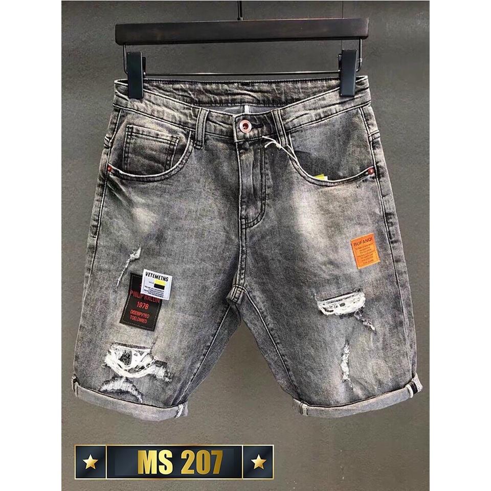 quần short jean nam xanh rách khóa kéo lệch thêu logo siêu đẹp hàng cao cấp
