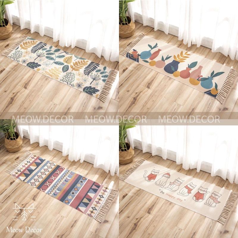 Thảm trải sàn thổ cẩm hình chữ nhật trang trí nhà cửa phong cách boho
