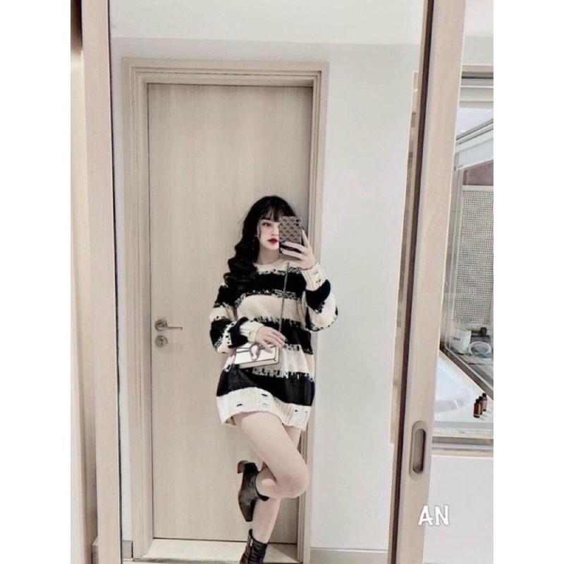 Áo len nữ mỏng oversize kiểu rách cá tính hàng len QC