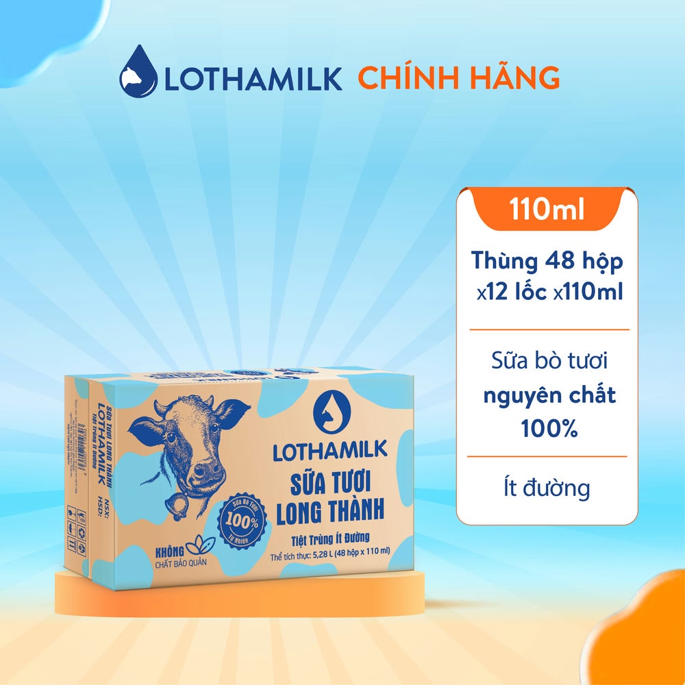 Thùng 48 hộp sữa tươi tiệt trùng lothamilk 110ml