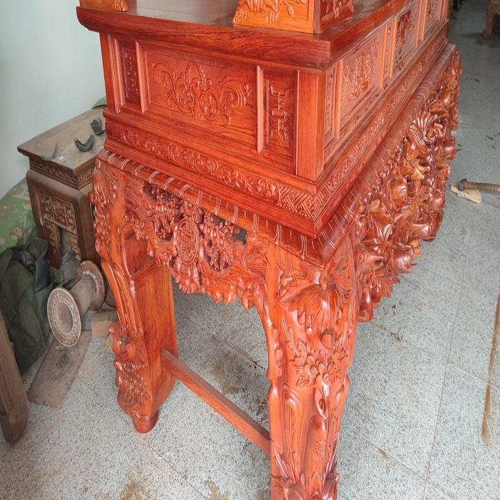 Sập thờ mai điểu chân 24 gỗ hương đá