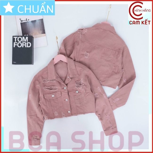 Áo khoác jeans nữ K06 ROSATA tại BCASHOP kiểu dáng croptop, thời thượng với chất jean cao cấp, phom chuẩn - màu gạch