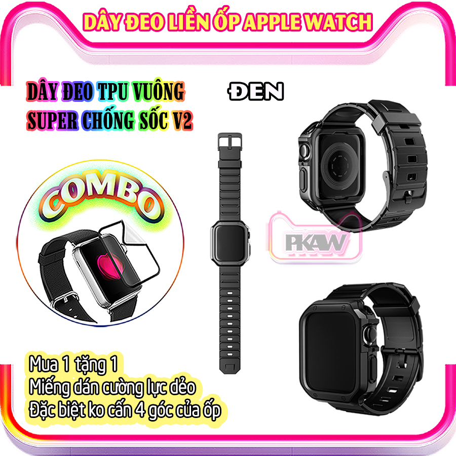 Dây Đeo khung ốp rời dành cho Apple Watch 7/6/5/4/3/2/1 size 38/40/41/42/44/45mm TPU vuông SUPER chống sốc V2 - nhiều màu (tặng cường lực dẻo theo size)