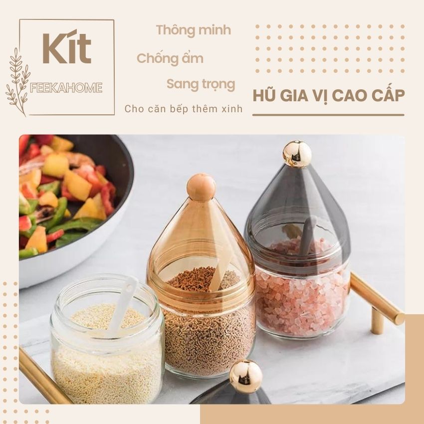 Hộp Gia Vị Thủy Tinh Thông Minh FEEKA Chống Ẩm 300ml