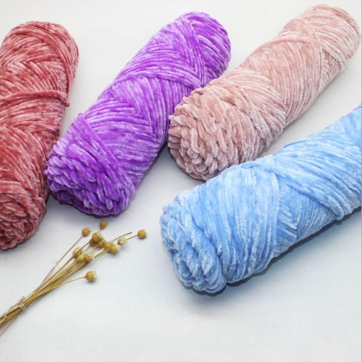 Len Sợi Đan Khăn Móc Thú Bông, Chăn Mền Mềm Mại Chất Len Nhung Chenille Mềm Mịn Cashmere 100g