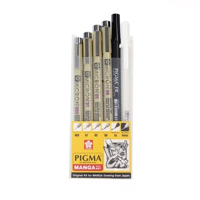 Bộ đi nét chuyên nghiệp Sakura Pigma Manga Basic Set (micron 0.05/0.1/0.5/0.8/FB/gell trắng)