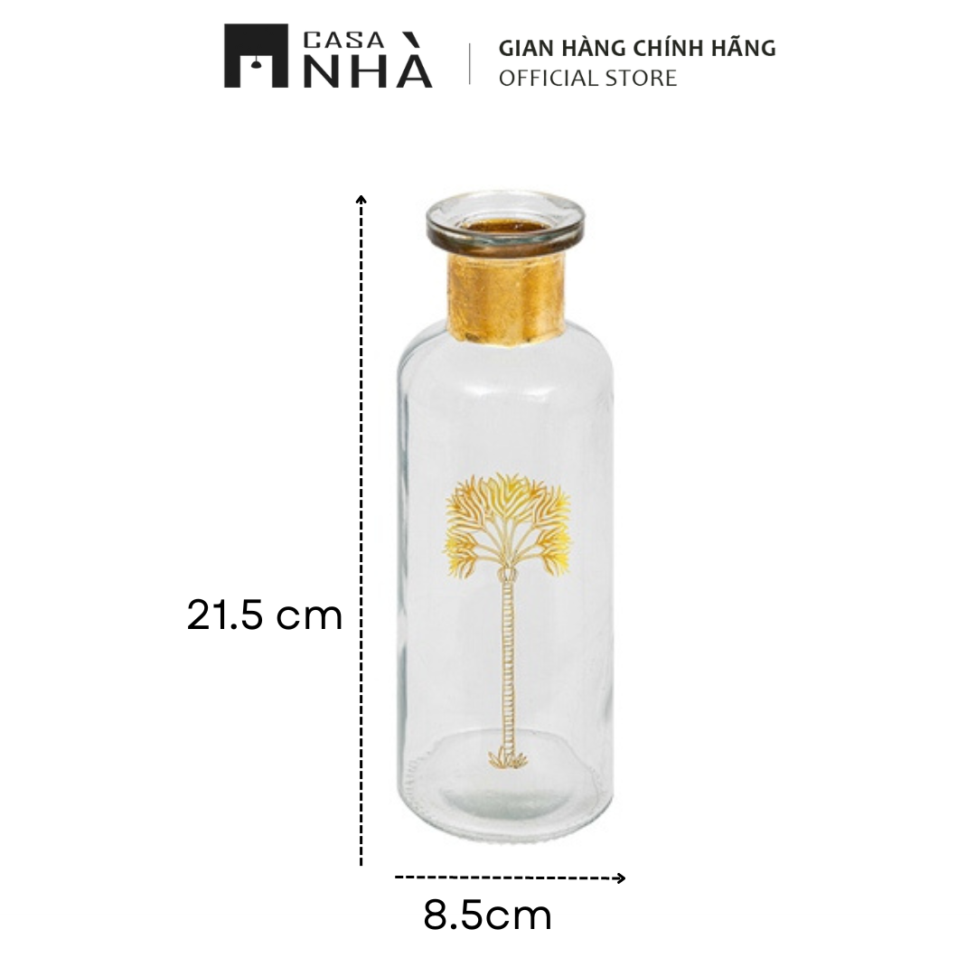 Bình Hoa Thủy Tinh Trong Suốt Họa Tiết Cây Cọ Vàng Kim | Casanhà Home Furniture