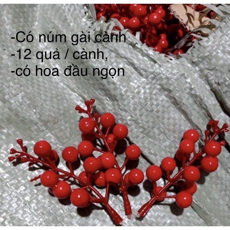 Chùm Quả Cherry, Nhánh Đào Đông Trang Trí Giỏ Quà, Noel,Hoa Sáp Hoa Lụa, Làm Oản - Phụ Kiện Trang Trí.