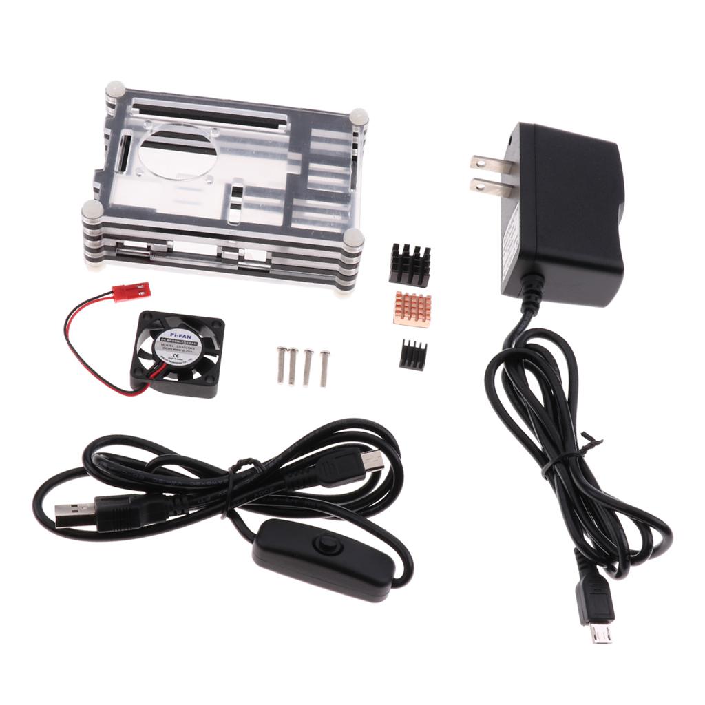 Transparent Acrylic Case with Fan and 2.5A Power Supply for Raspberry Pi 2 3