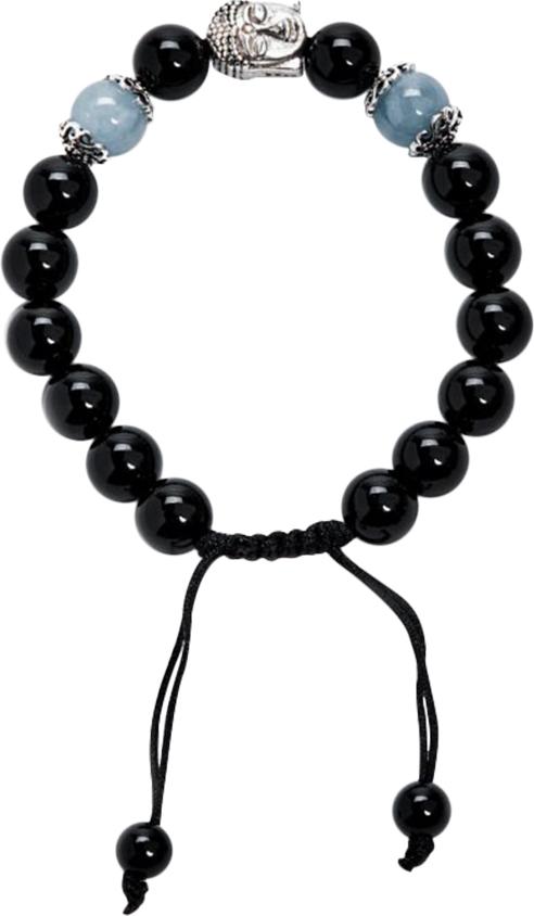 Vòng Đá Obsidian Phối Hải Lam Ngọc Và Charm Phật Bạc Ngọc Quý Gemstones VT56