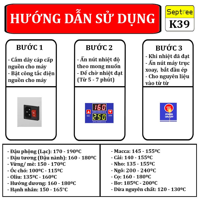 Máy ép dầu ăn thực vật thế hệ mới dùng kinh doanh sản xuất thương hiệu Mỹ Septree K39 - Công suất 1350W - Hàng nhập khẩu (Bảo Hành 1 Năm)