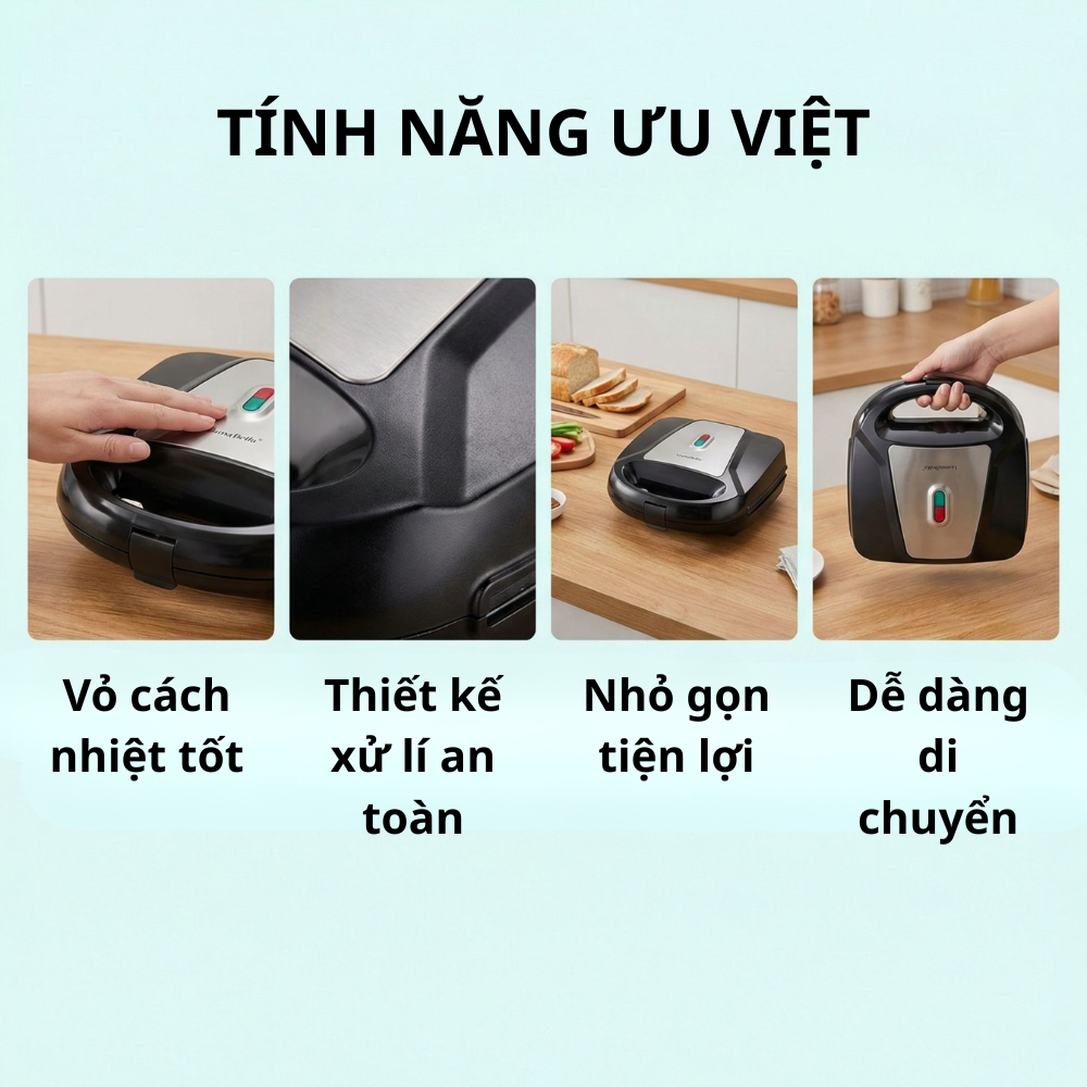 Máy nướng, kẹp bánh mì đa năng 8IN1 Lumabella LB-58052 công suất 800W, khay nướng chống dính tháo rời, dễ dùng, dễ vệ sinh - DELIYA - HÀNG CHÍNH HÃNG