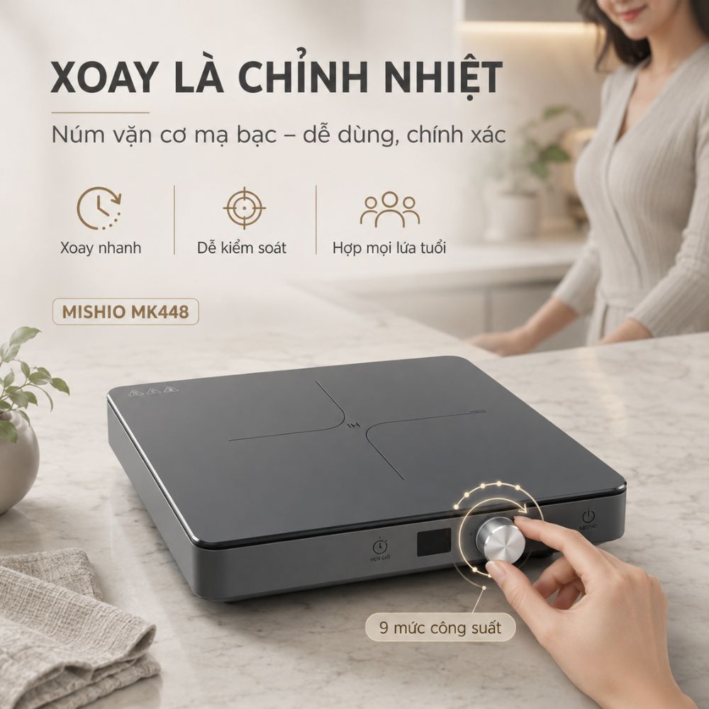 Bếp Từ Đơn Mishio MK448 Công Suất 2000W - Mặt Kính Kanger Hạng A - hàng chính hãng
