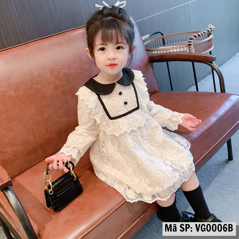 Váy bé gái thu đông vải ren lót nhung màu trắng Mixi Kids VG0006B