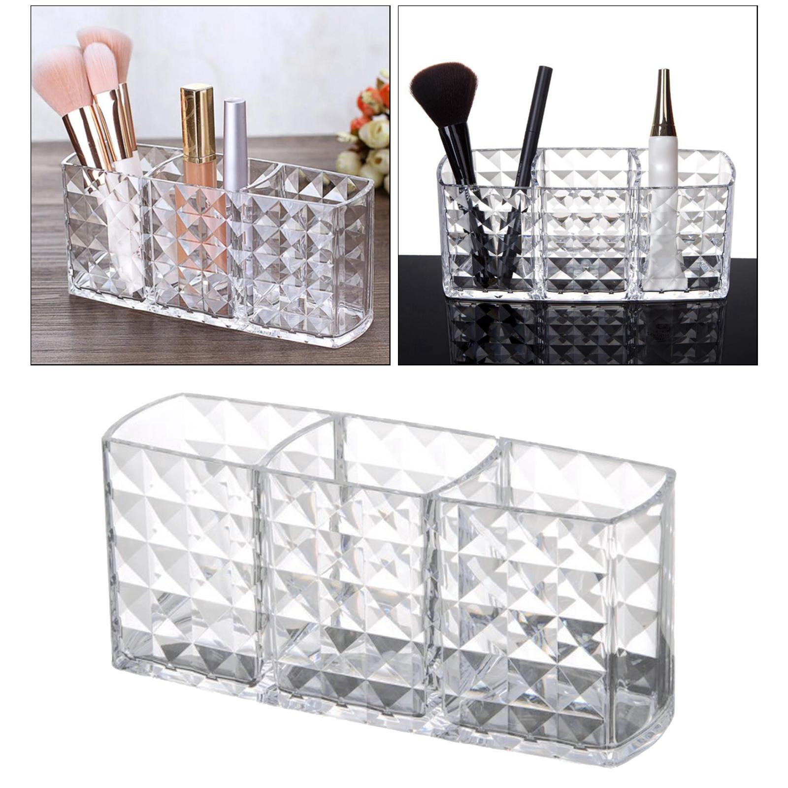 Clear Acrylic Makeup Brush Organizer Storage Case Pen/Pencil Holder 3 Grids