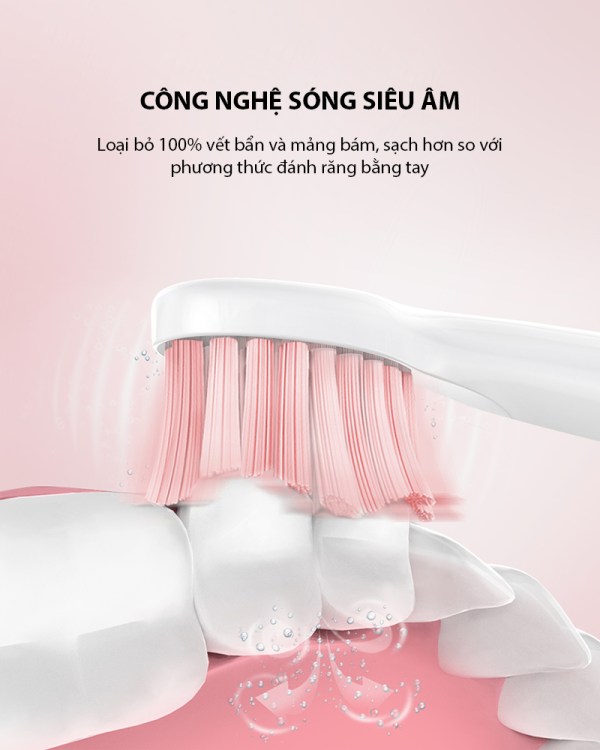 Bàn chải đánh răng điện FAIRYWILL E11 Bản Màu Hồng Công nghệ làm sạch bằng sóng siêu âm Tặng kèm 8 đầu bàn chải Hàng Chính Hãng