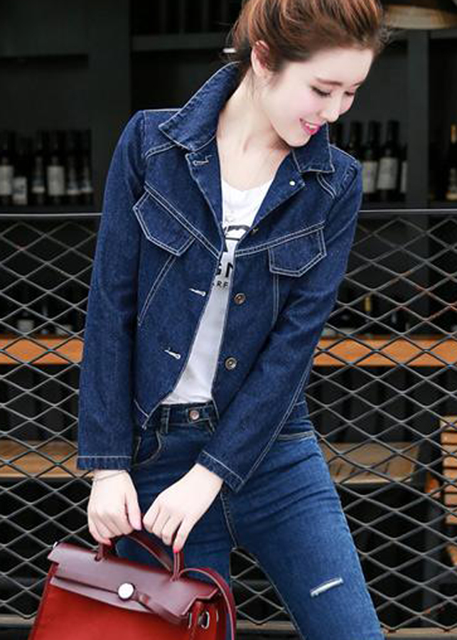 Áo Khoác Jeans Nữ Vạt Chéo BY1051 - Xanh Đen