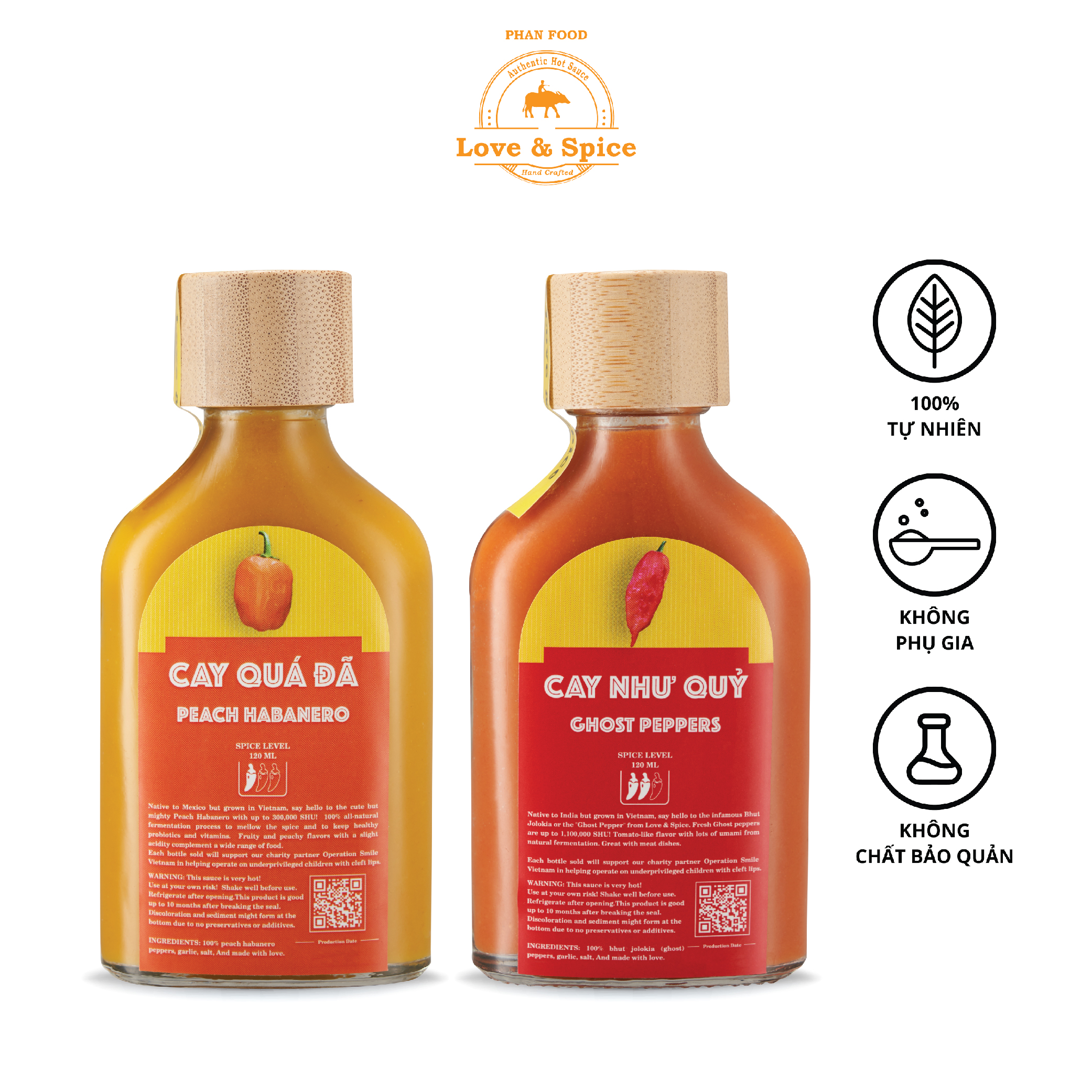 Combo 2 chai tương ớt siêu cay Love & Spice - CAY QUÁ ĐÃ x CAY NHƯ QUỶ chai 120ml x 2