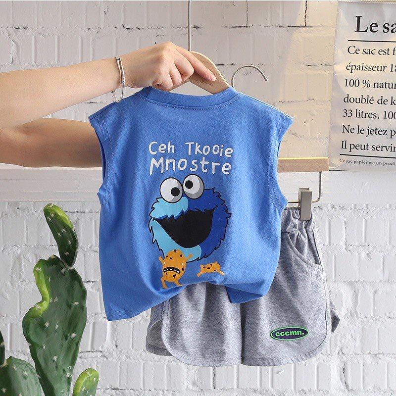 Quần Áo Bé Trai, Đồ Bé Trai Ba Lỗ Sát Nách Thể Thao Cotton In Hình Quái Vật Monster Cho Bé Từ 7-18kg