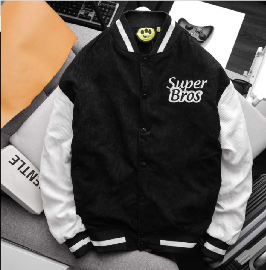 Áo khoác bomber ACKET VARSITY S.BROS, Áo khoác bomber super boss chất vải nhung 2 lớp thêu nổi,áo khoác ngoài Ulzzang, Áo khoác bomber nam nữ Hàn Quốc 2022, áo khoác kaki nhung nam nữ unisex cá tính