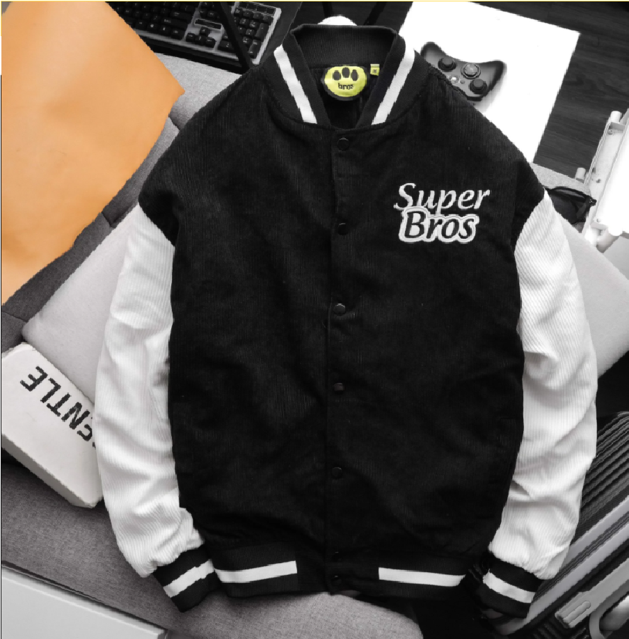 áo khoác bomber ACKET VARSITY  S.BROS, Áo khoác bomber super boss chất vải nhung 2 lớp thêu nổi,áo khoác ngoài Ulzzang, Áo khoác bomber nam nữ Hàn Quốc 2022, áo khoác kaki nhung nam nữ unisex cá tính