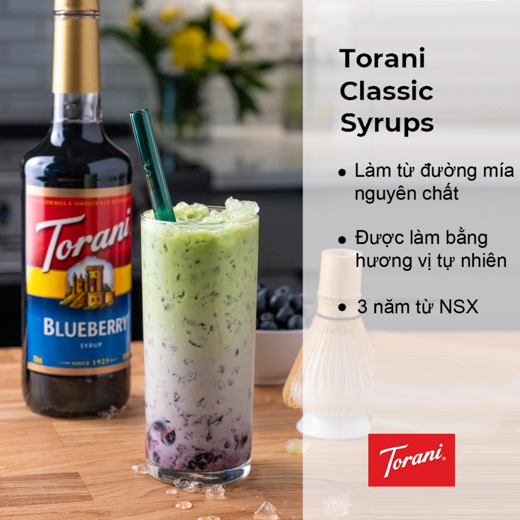 Siro Pha Chế Vị Việt Quất Torani Classic Blueberry Syrup 750ml Mỹ - Hàng Chính Hãng