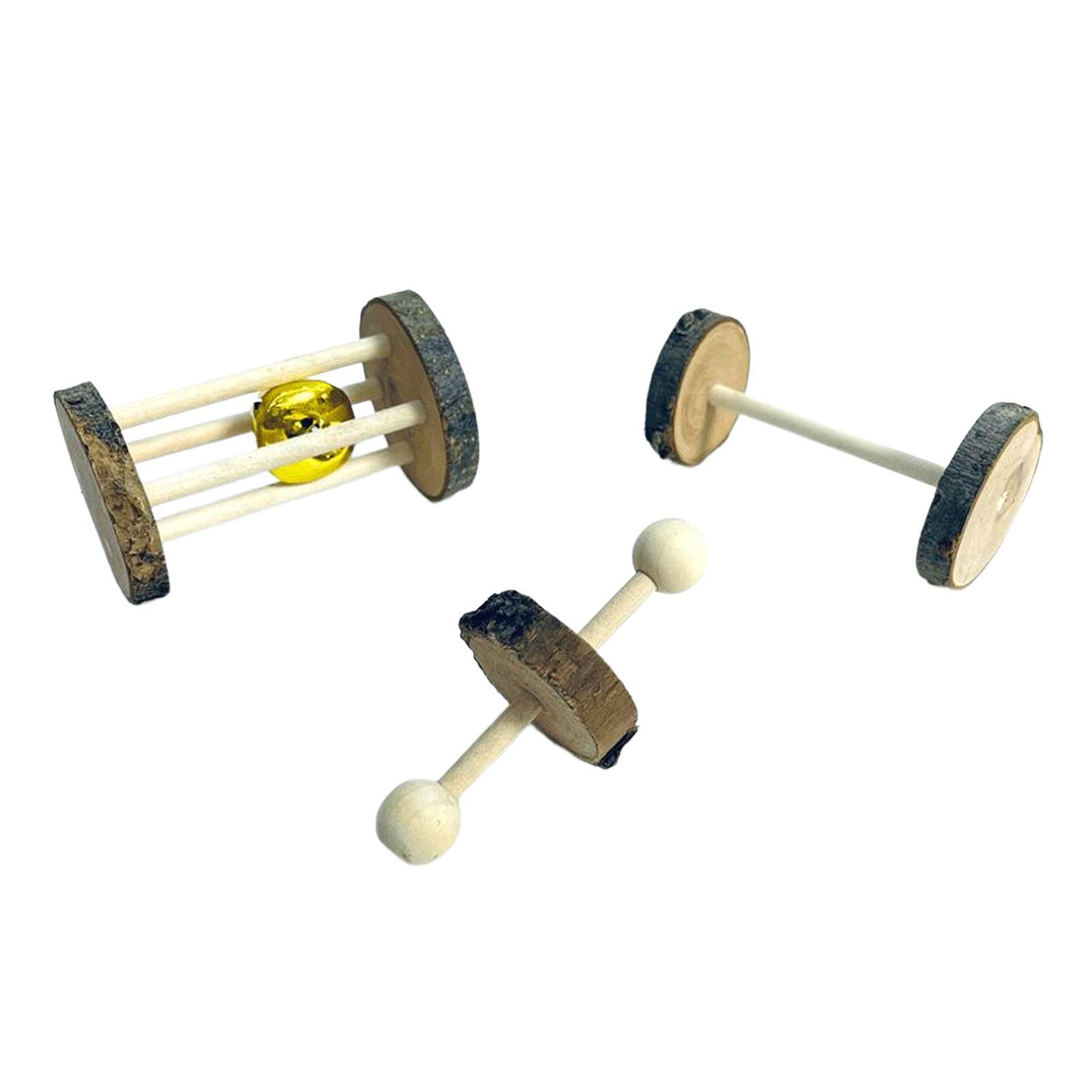 3Pcs Wooden Small Animals Exercise Bell Roller Unicycle Hamster Roller Toys