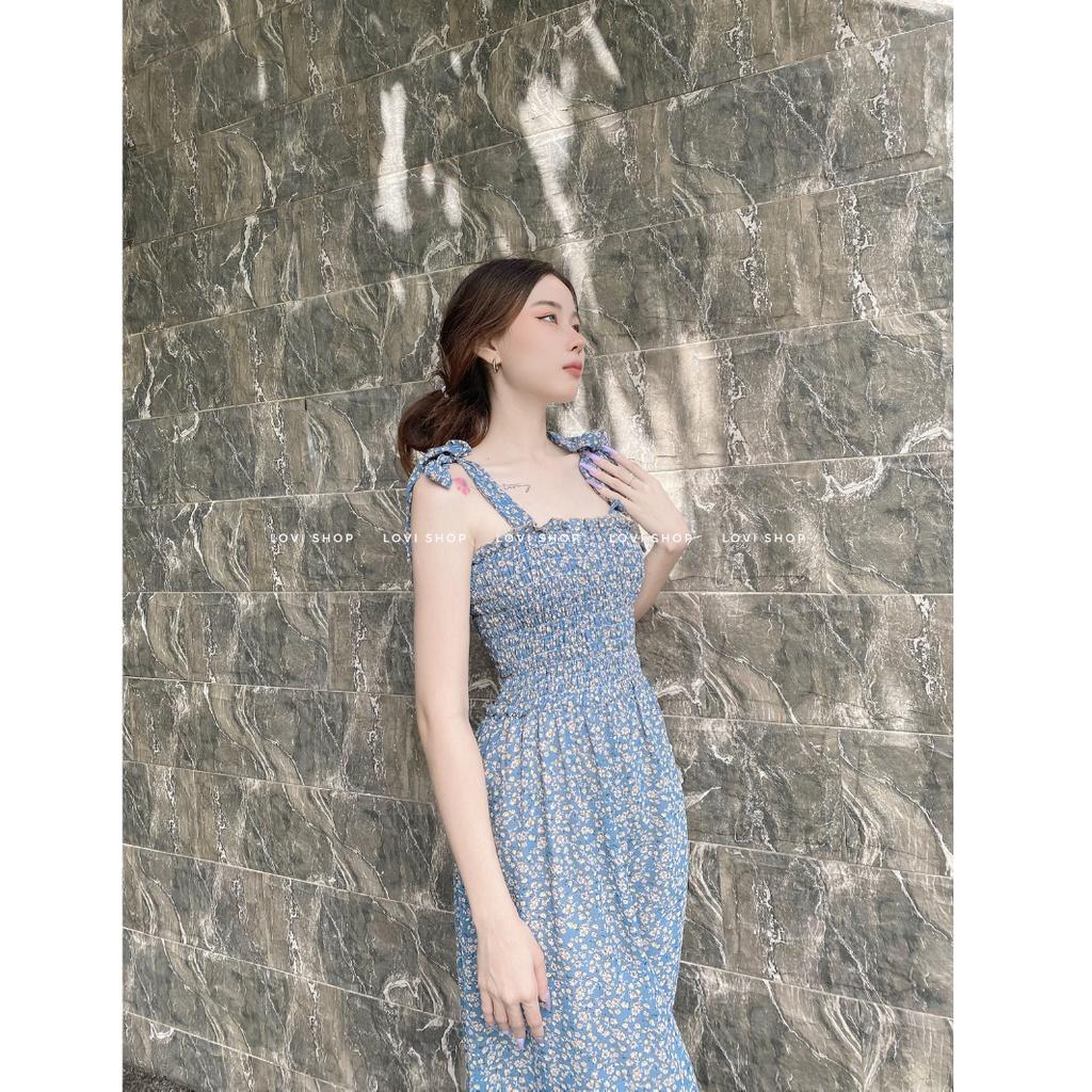 Váy đầm maxi voan hoa 2 dây hoa nhí thiết kế tiểu thư vintage Lovi