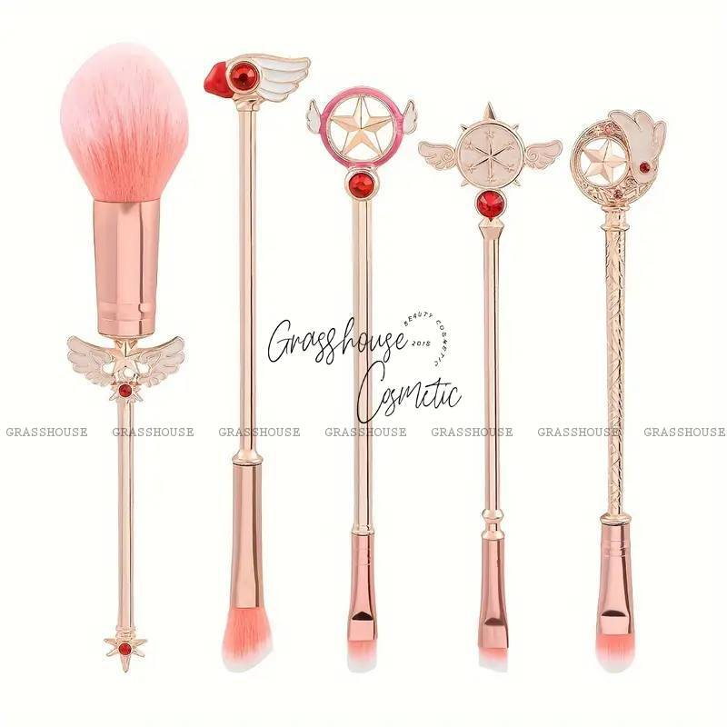 BỘ CỌ TRANG ĐIỂM 5 CÂY SAKURA GOLD ROSE HÀNG THỦ CÔNG ĐIÊU KHẮC PHUN SƠN TỈNH ĐIỆN CAO CẤP (KÈM TÚI ĐỰNG)