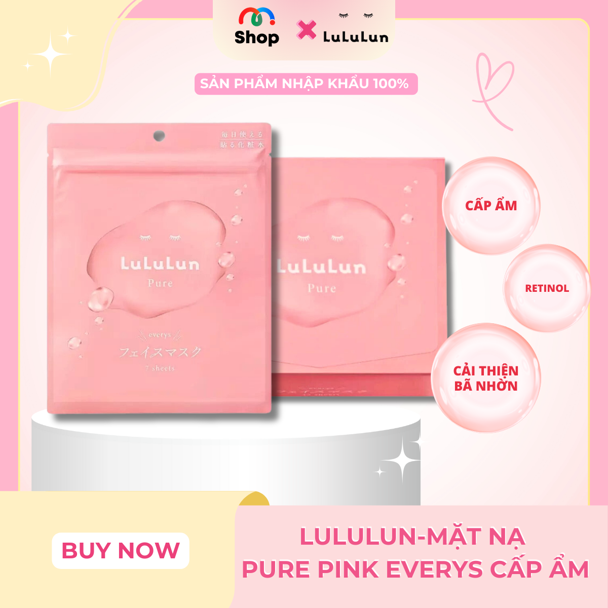 LULULUN - Mặt nạ Pure Pink Everys cấp ẩm hằng ngày dành cho da khô