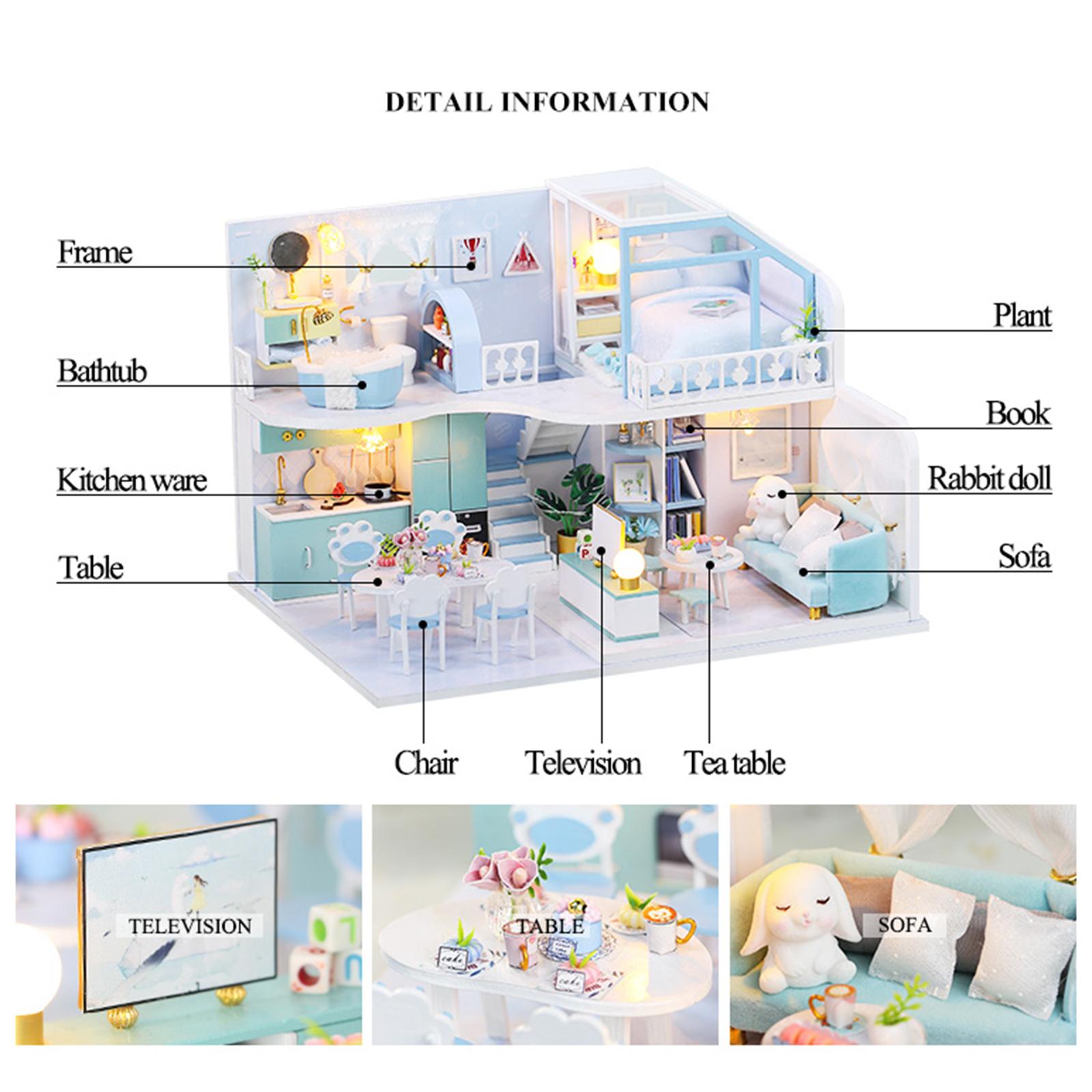 DIY Miniature Dollhouse Kit Miniature House Kit 3D Realistic Wooden House Room Craft Furniture with LED Lights, not Included Glue Batteries